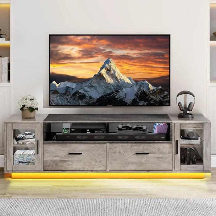 LED Modern TV Bracket for More Than 70 Inch TV, Entertainment Center, With Glass Door, Wooden Media Console Cabinet