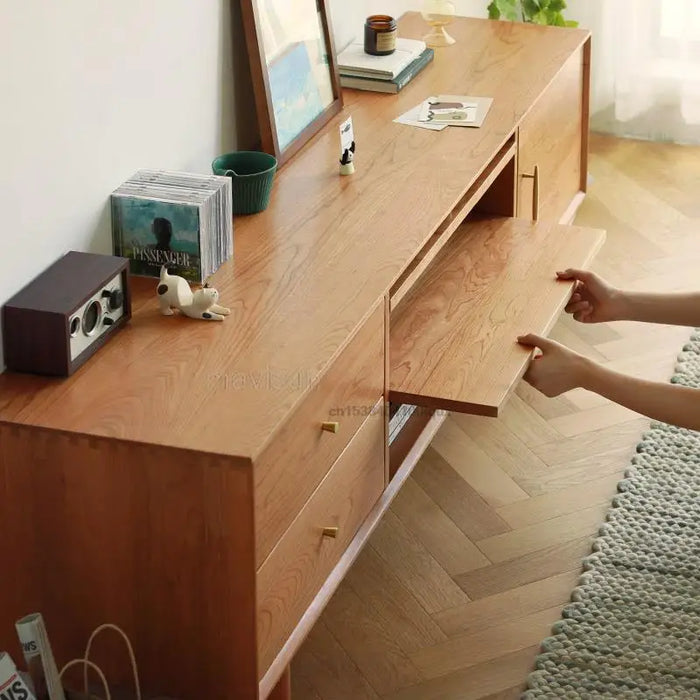 Nordic Tv Cabinet Coffee Table Combination Japanese-style Log Color Simple White Oak Wood Style Simple Living Room Furniture