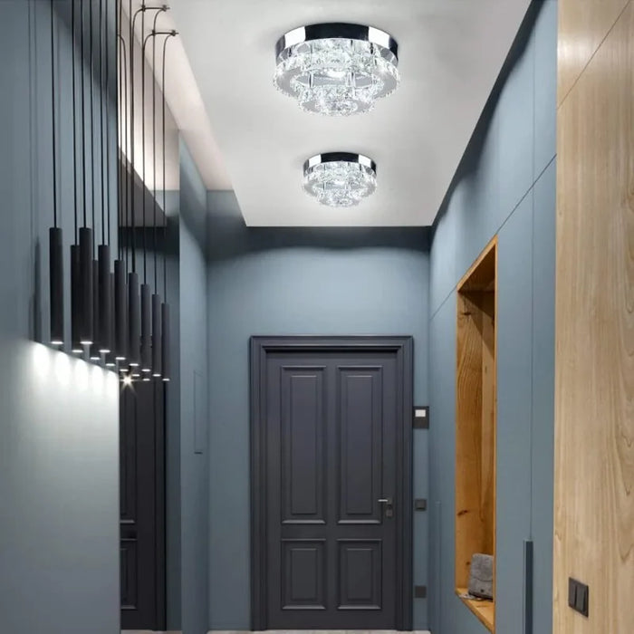 Cainjiazh Mini Chandelier LED Crystal Ceiling Light 2 Layers Flush Mount Ceiling Light Modern Chandelier