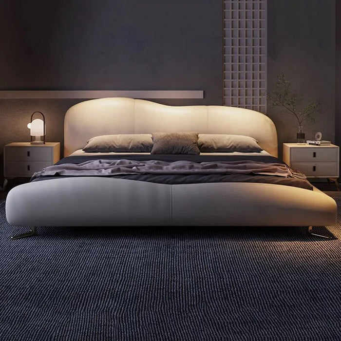 Nordic Unique Aesthetic Bed Storage Metal Minimalist Queen King Bed Modern Wood Leather Cama Matrimonial Bedroom Furniture