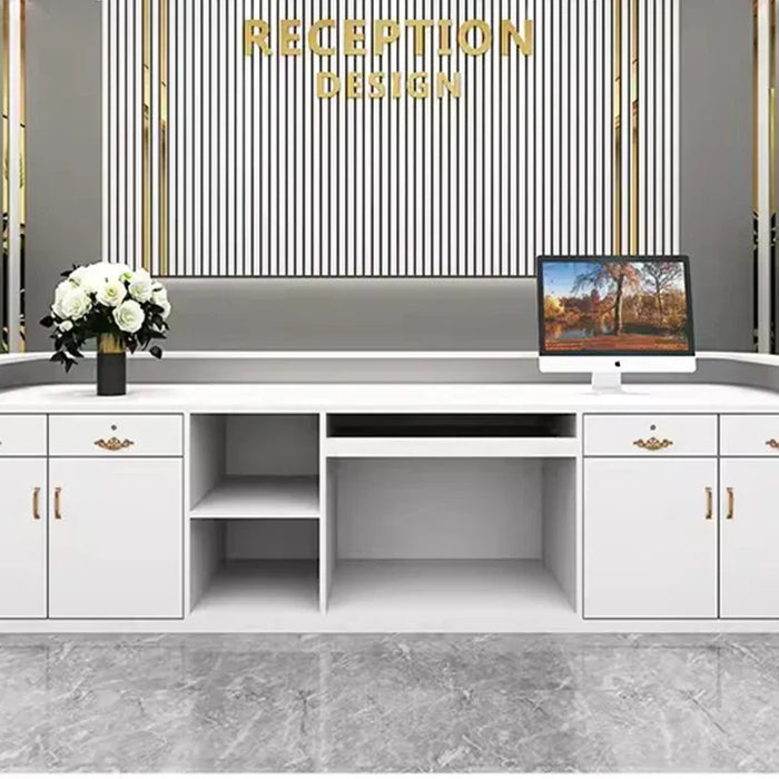 Office White Reception Desks Conference Shelf Front Commercial Display Reception Desks Hotel Meuble De Reception Furniture