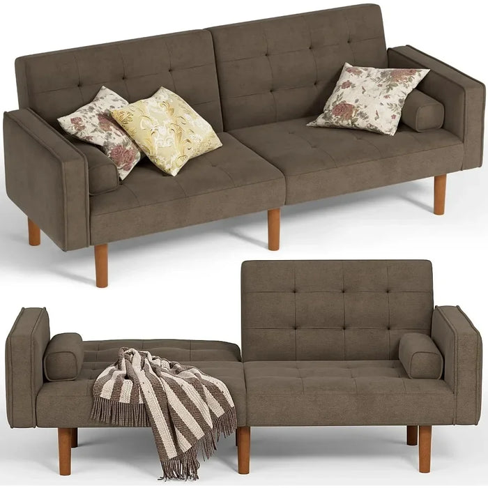 Futon Sofa Bed Convertible Sectional Sleeper Couch, Splitback Loveseat with Tapered Legs, 74", Small Lounge for Living Room
