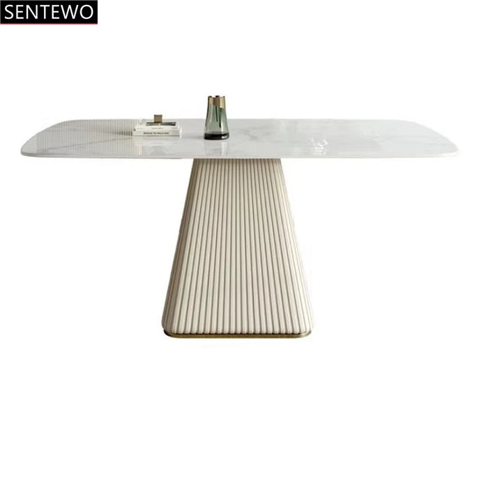 Luxury Rock Slab Dining Table 8 Dinner Chairs Set Stainless Steel Leather Base Faux Marble Table Furniture Mesa Com 6 Cadeiras