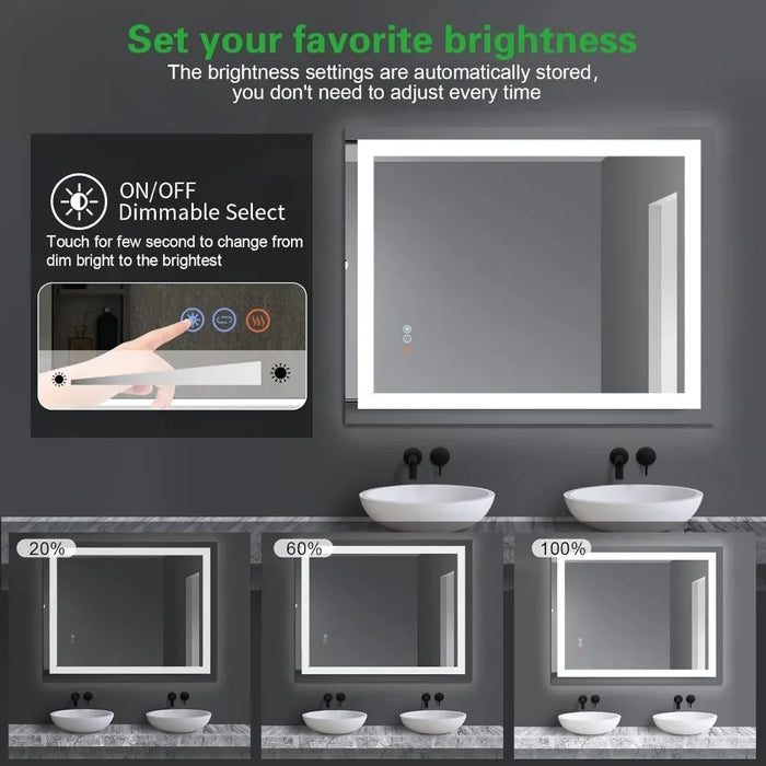 Toilet Shower Mirror With Led Light for Bathroom Wall Mirror With Lighting Dimmable Touch Switch Control Mirrors Makeup Fixture