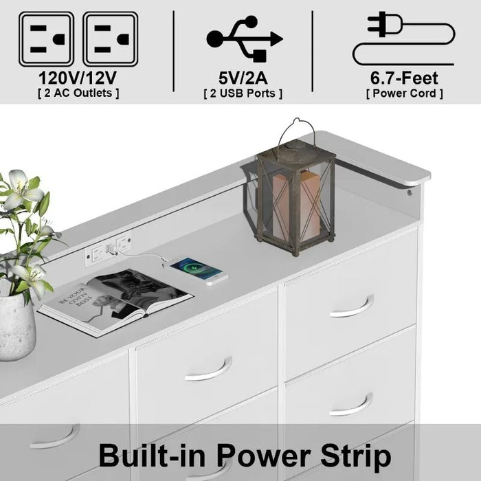 White Dresser with LED Light for Bedroom 9 Drawer Dressers with Charging Station Chests of Drawers for Entryway Closet Kids Room