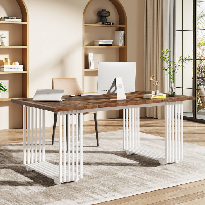 Tribesigns 70.9" Modern Office Desk, Wooden Executive Desk, Brown Computer Desk with White Metal Legs, Large Workstation