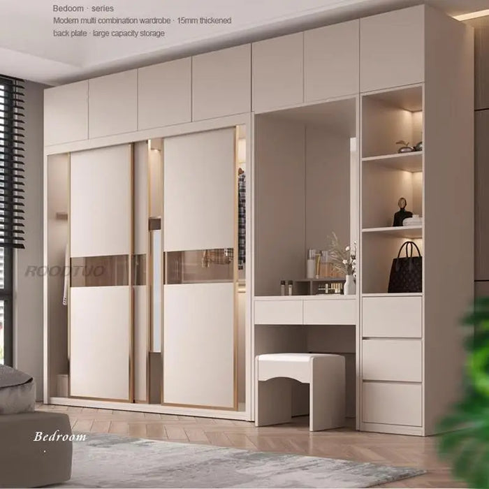 Sliding Door Wardrobe Nordic Modern Home Furniture Bedroom Desk Dresser In One Combination Light Luxury Corner Wardrobe