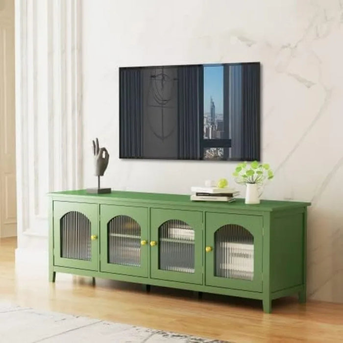 TV Stand Cabinet for TVs Up to 70 Inch Modern Entertainment Center with Storage Shelves & Glass Door Media Console Table