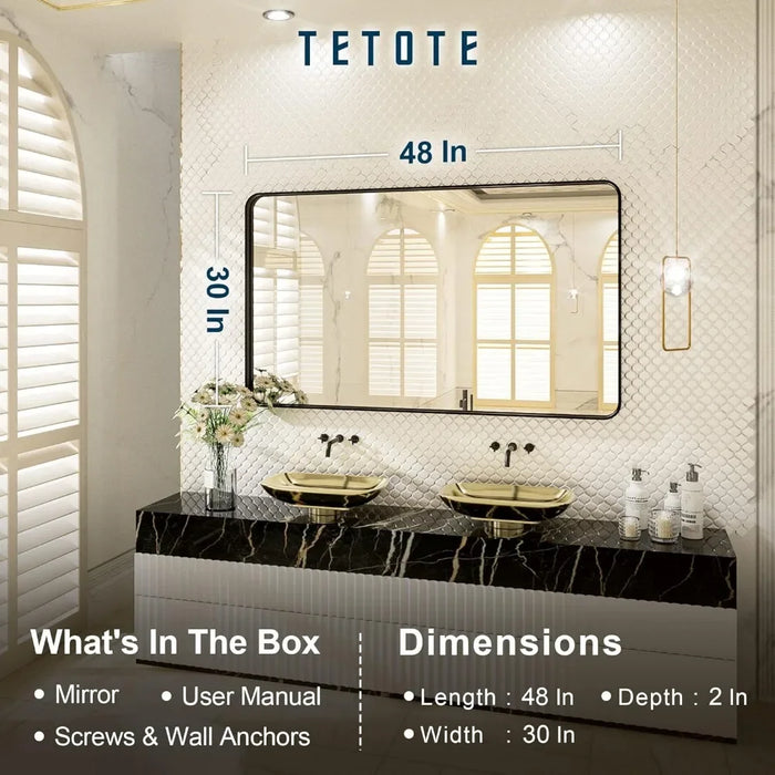 Toilet Mirror Bathroom Mirrors Matte Black Modern Metal Frame Rectangle Wall Mounted Vanity Mirror Makeup Shower Led Light Home