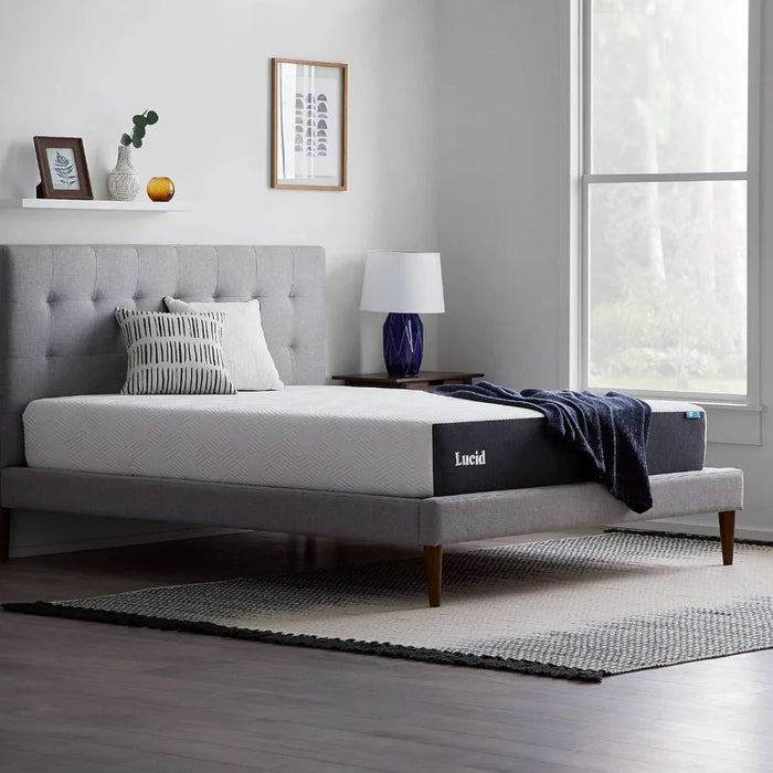 LUCID 10 Inch Memory Foam Mattress - Medium Feel - Bamboo Charcoal Bed in A Box Temperature Regulating Breathable Queen Size