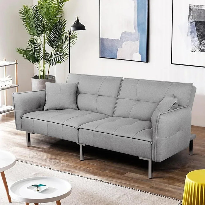 Sofa Bed Sleeper Convertible Futon Couches Fold Up and Down Linen Fabric Recliner for Living Room Gray Couch