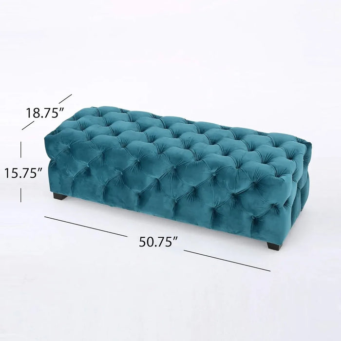 Dark Teal Tufted Velvet Fabric Rectangle Ottoman Bench Folding Stool Chair Hallway Pouf Salon Restapies Bar Stools & Ottomans