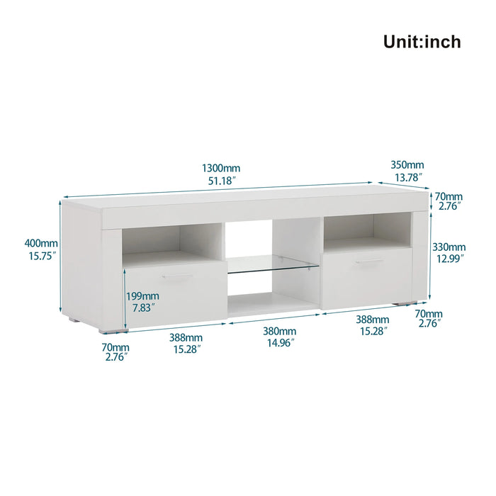 TV Stand with LED Lights and 2 Large Storage Drawer,High Glossy TV Cabinet For  Living Room or Bedroom Furniture