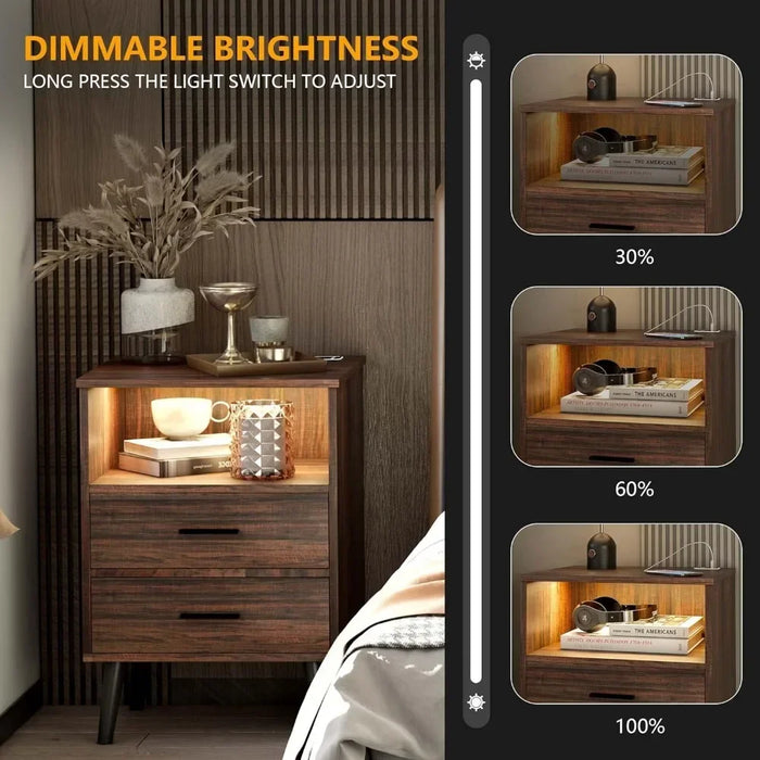 Bedside Tables for the Bedroom Mid-century Modern Bedside Table With Open Shelves and 2 Drawers Furniture