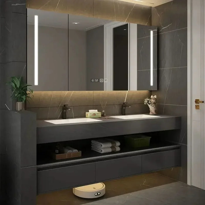 New Modern Minimalist Bathroom Cabinets Slate Integrated Seamless Washbasin Bathroom Vanity Cabinet With Sink Bathroom Furniture