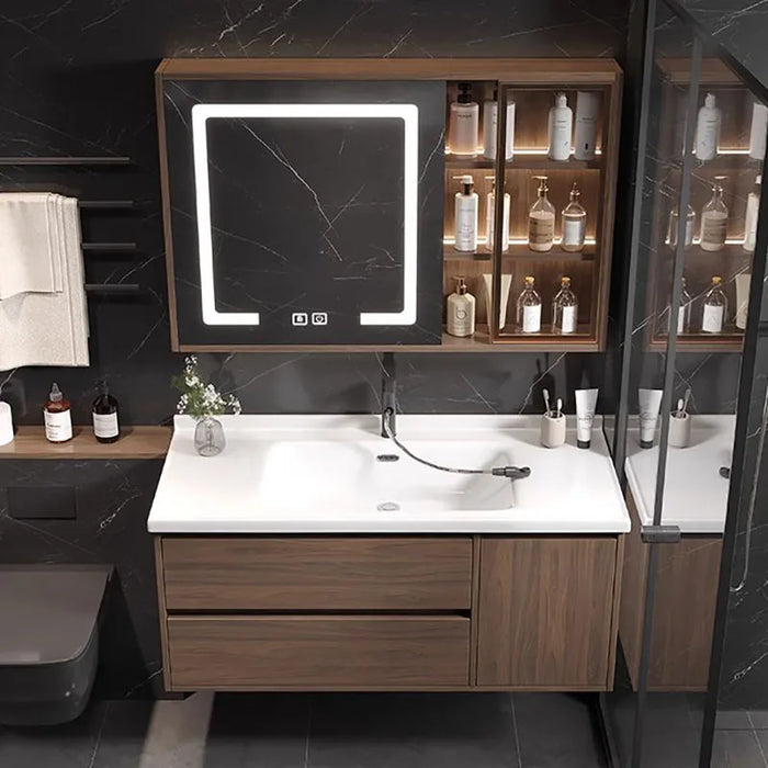 Light Luxury Bathroom Cabinet Combination Cream Style Minimalist Ceramic Integrated Bathroom Sink Gabinete Home Furniture YX50BC