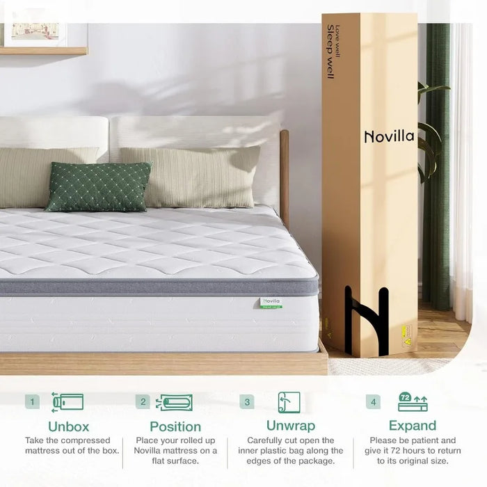 Mattress, 12 Inch Hybrid Mattress Queen with Comfort Foam,Innerspring Pillow TopMattress in a Box,