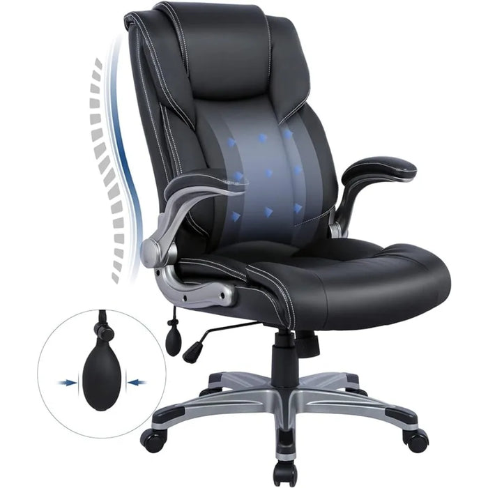Chair High Back Executive Office Chair- Ergonomic Home Computer Desk Leather Chair With Padded Flip-up Arms Chairs Free Shipping