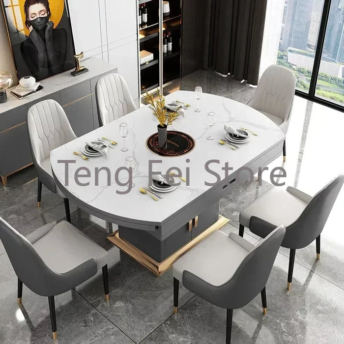Black Modern Practical Rock Plate Long Dining Room Sets Living Room Chairs Luxury Folding Slate Mesa De Jantar Home Furniture WK