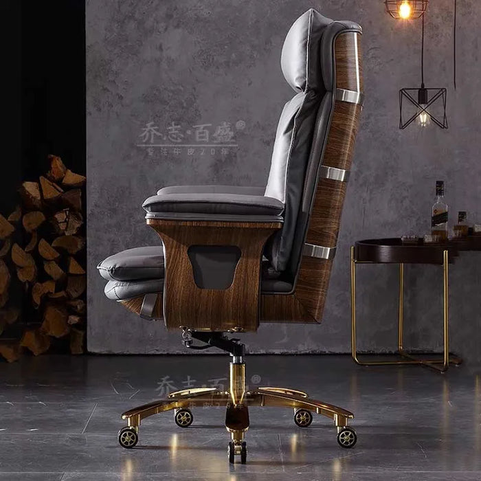 Boss Gamer Genuine Leather Office Chairs Solid Wood Office Chair Swivel High End Business Armchair Silla Gaming Office Furniture