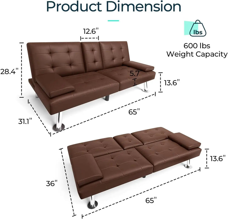 Comfy Modern Faux Lether Futon Couch Bed, Folding Recliner Sleeper Sofa with Adjustable Backrest,Multiple Colors