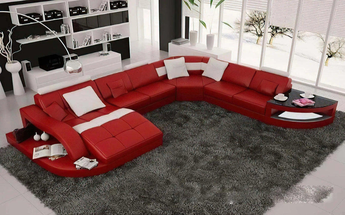 Modern black and red LED light sofa set furniture living room sectional leather sofas with led lights