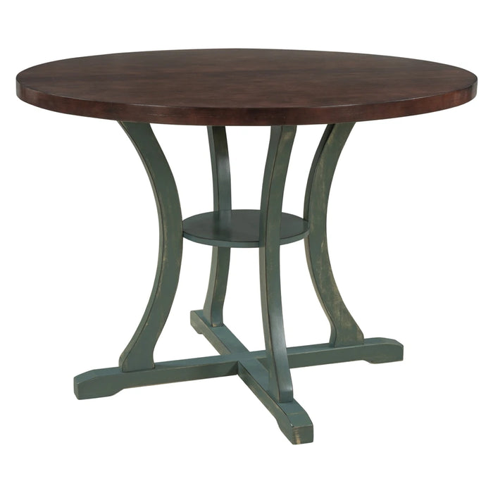 Luxury Dining Table and Chair Set Exquisitely Designed Hollow Chair Back for Dining Room (Antique Blue& Dark Brown)