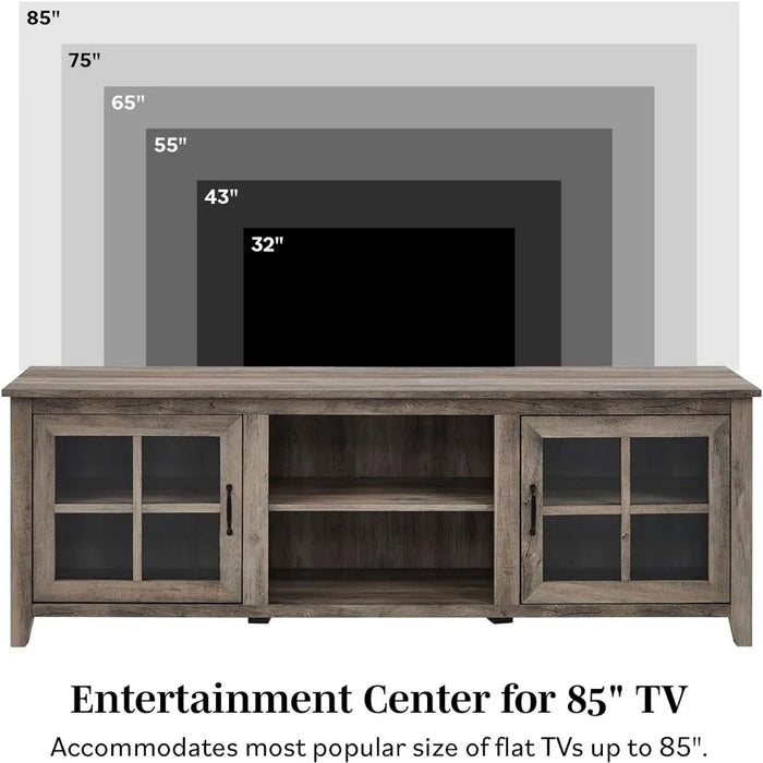 Classic 2 Glass Door TV Stand for TVs up to 80 Inches, 70 Inch, 3 Adjustable Shelves Support up to 30 lbs. Each, Rustic Oak