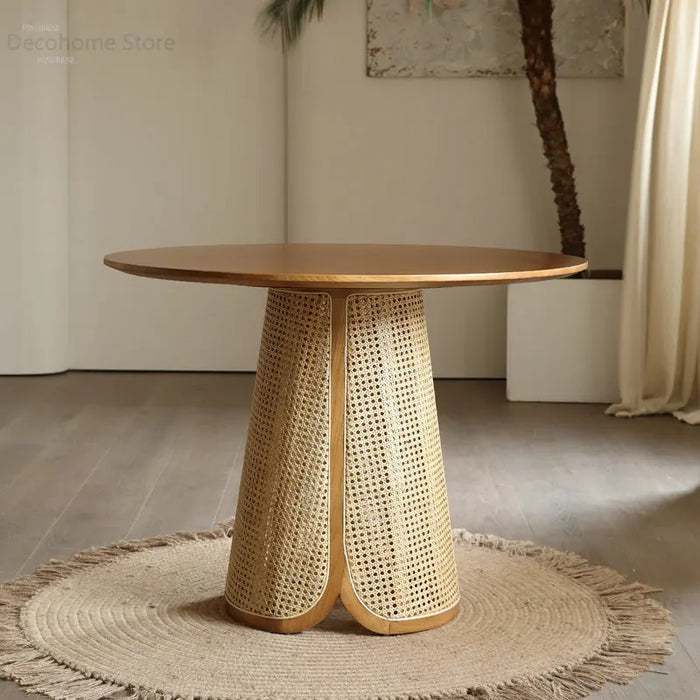 Modern Creative Homestay Dining Room Solid Wood Round Dining Tables Small Apartment Rattan Dining Table and Chair Set Furniture