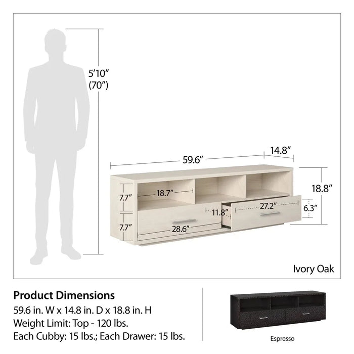 TV cabinet Open Storage 3 Shelves and 2 Door  TVs for up to 70"Charcoal home furniture stand modern TVes stand Shelves,Ivory Oak
