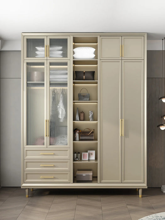 Modern minimalist wardrobe integrated storage household bedroom American luxury solid wood wardrobe
