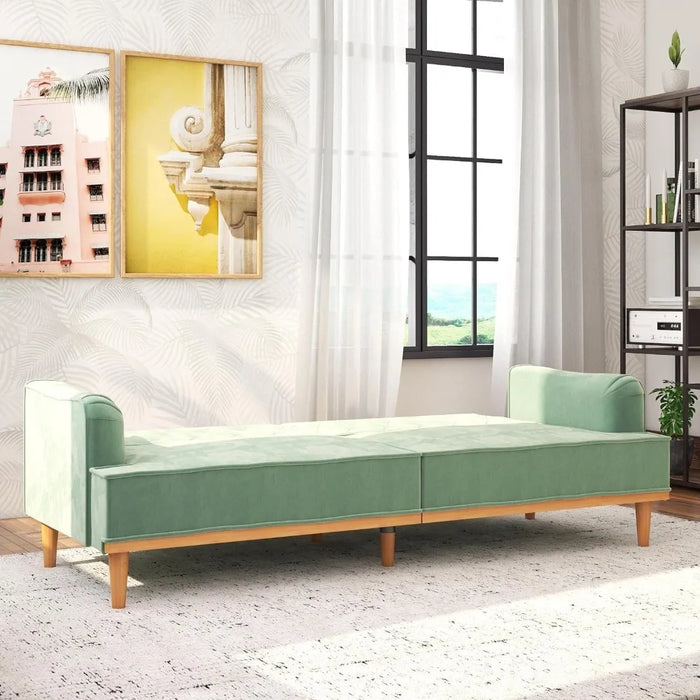 Sofa Bed Multi-functional Split Design, Cyan Velvet, Suitable for Small Spaces, Retro Convertible Sofa Bed Futon