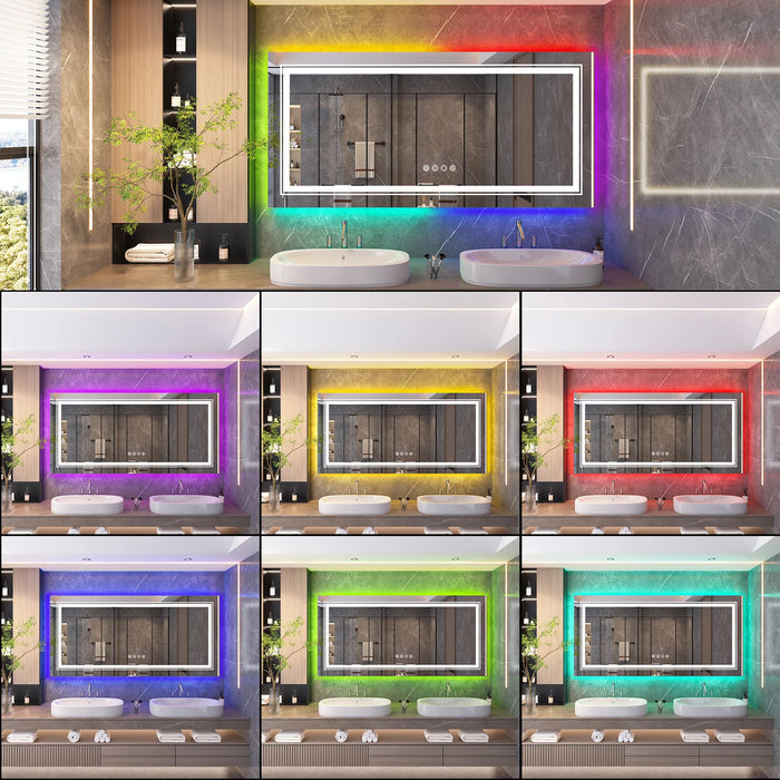 RGB LED Bathroom Mirror, Large Backlit Vanity Mirror with Lights, RGB Lighted Mirror for Wall, Anti- Fog, Dimmable , CRI 90