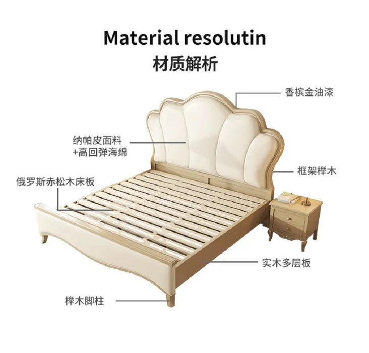 American Light Luxury Modern Simple Twin Master Bedroom French Cream Style Princess Bed Petal Bed