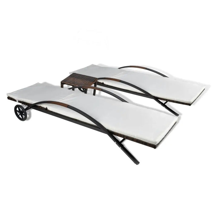 Outdoor Patio Garden Sun Lounger Lounge Chairs for Pool Outside Deck with Table Poly Rattan Brown