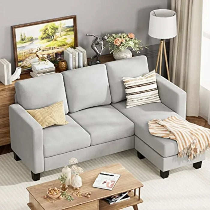 Convertible Sectional Small Sofa L-Shaped Couch Seat with Modern Linen Fabric, for Living Room, Apartment,Light Gray