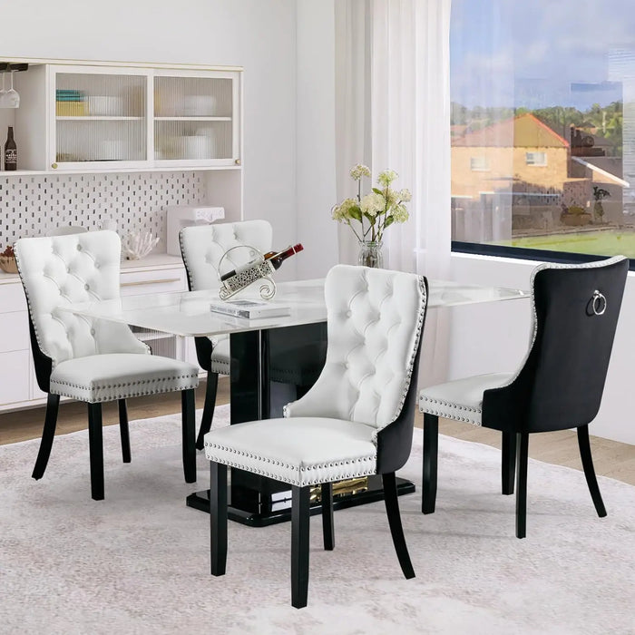 Leather Dining Chairs Set of 4, Tall Back Side Chair, Modern Upholstered Side Chair with Button Back Ring