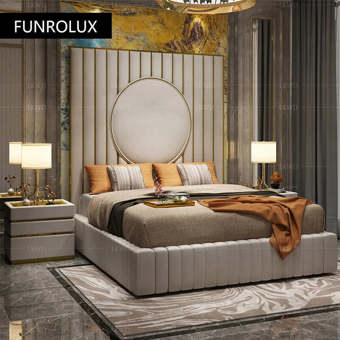 Light luxury leather bed master bedroom marriage bed double luxury atmosphere1.8Mi simple and high-end titanium leather bed