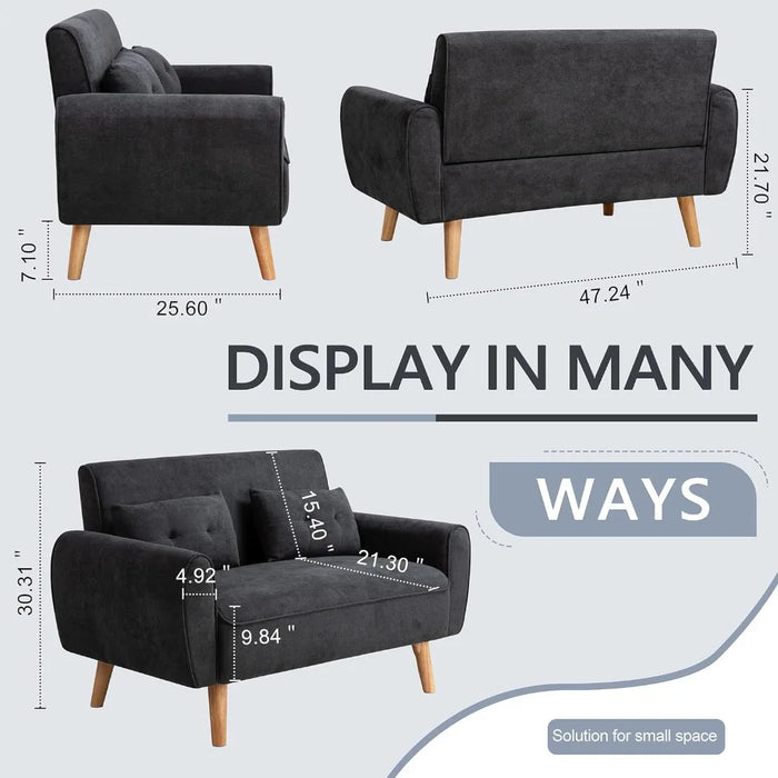 47" Black Wood Loveseat Sofa 350 Lbs Weight Capacity Living Room Sofas Simple Assembly Requiredfreight Free Furniture Home