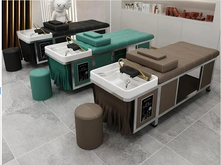 Thai-style stainless steel shampoo bed, special water circulation head treatment bed for barber salon, massage and fumigation be