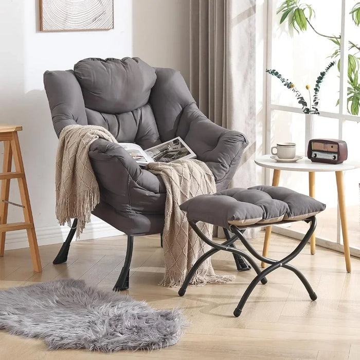 Lazy Chair with Ottoman,Lounge Accent Chair with Armrests and a Side Pocket,Upholstered Sofa Chairs Chair with Footrest for,Grey