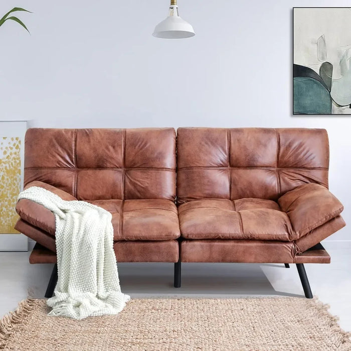 Futon Sofa Bed Couch Convertible Futon Memory Foam Bed Love Seat Sleeper Sofa For Living Room,Backrests&Armrests Sofabed,Brown