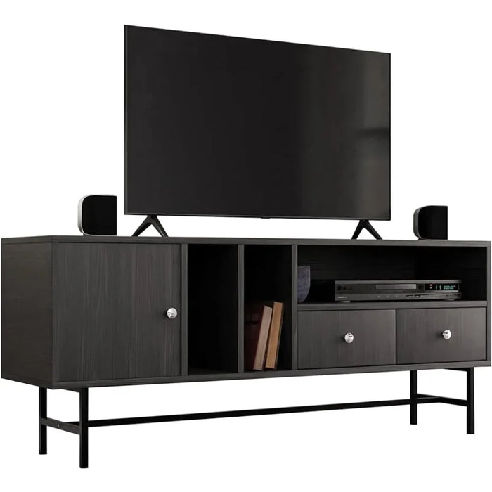 Mid-Century Modern Rectangular TV Stand With Enclosed Storage and Powder-coated Iron Legs Tv Wall Cabinet Home Furniture Stands