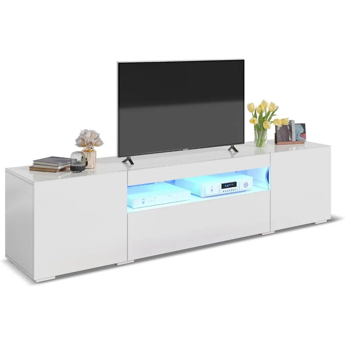 Modern LED TV Bracket ,Entertainment Center with Large Storage Drawers,High Gloss Front Wood TV Cabinet Media Console, 75 Inches