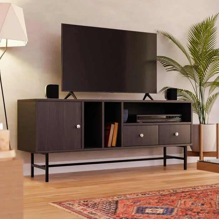 Mid-Century Modern Rectangular TV Stand With Enclosed Storage and Powder-coated Iron Legs Tv Wall Cabinet Home Furniture Stands