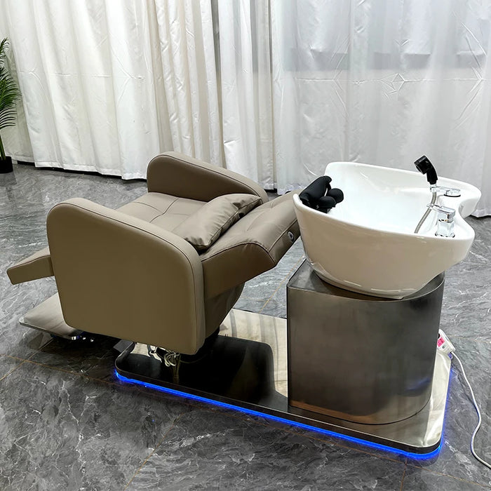New design rotatable saloon hair wash chair electric modern shampoo bowl bed with led lighting salon furniture