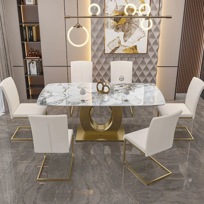 Restaurant Reception Dining Table Stainless Steel Bright Surface Nner Luxury Table And Chair Combination Mesa Kitchen Furniture