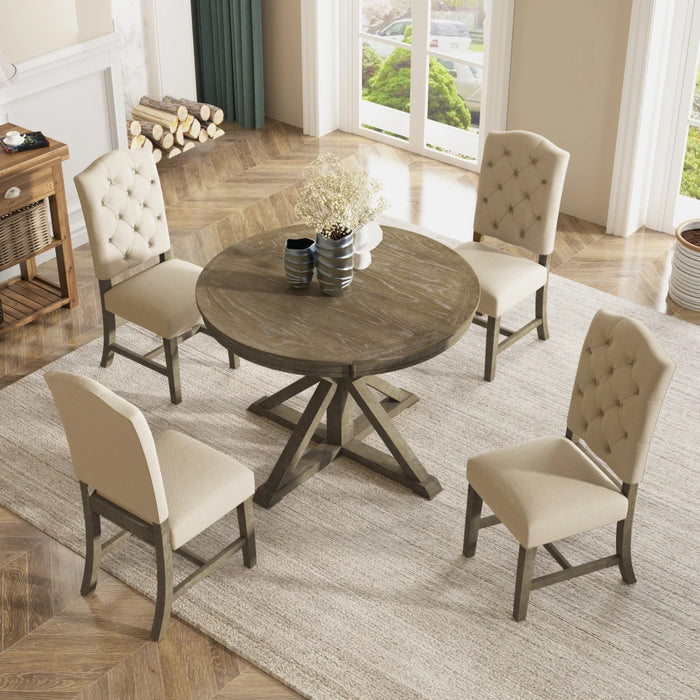 Retro Style Dining Table Set with Extendable Table and 4 Chairs for Dining Room,Living Room(Natural Wood Wash)