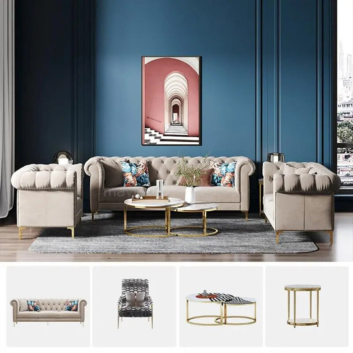 Nordic Office Upholstered Chesterfield Sofa ArmChair High Quality Grey Fabric Sofa Set Muebles Hogar Bedroom Furniture WXHYH