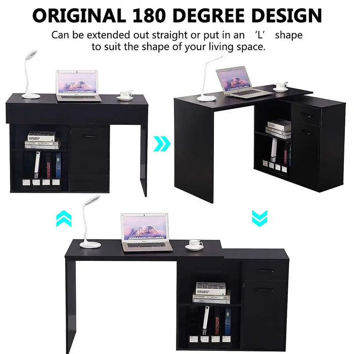 68 inch L-Shaped Rotating Computer Desk with Storage Shelves Modern Executive Corner Office Desk with 2 Drawers and File Cabinet